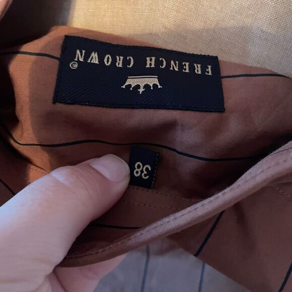 FRENCH CROWN | tan and black button down dress shirt NEW 38 - Picture 5 of 8
